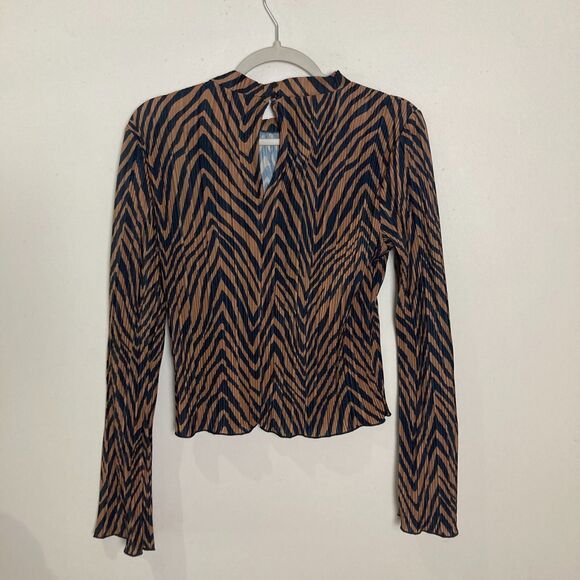 Vero Moda Wilhelmina Plisse Top Chocolate Torte Stripe Print Women's Size Small - Picture 3 of 10